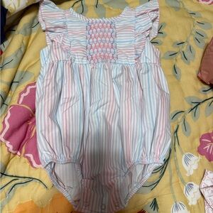 Pastel Pink & Blue Striped Smocked Baby One-Piece